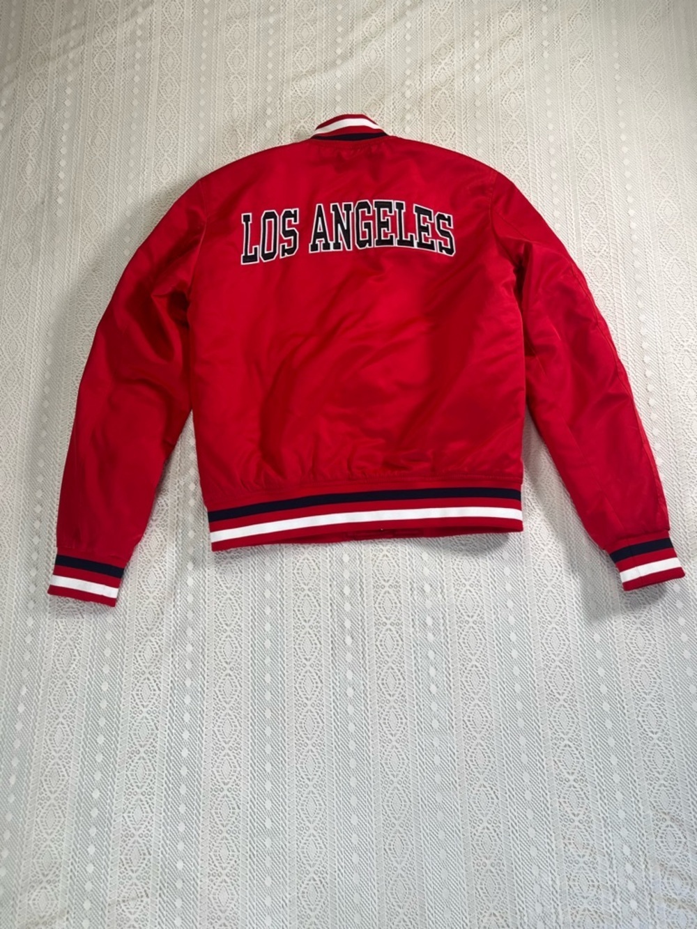 Superdry Red and White Striped Varsity Jacket